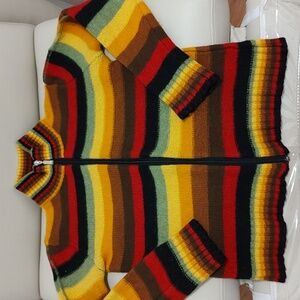 Unisex Lambswool Striped Sweater Jacket Cardigan Youth Rainbow